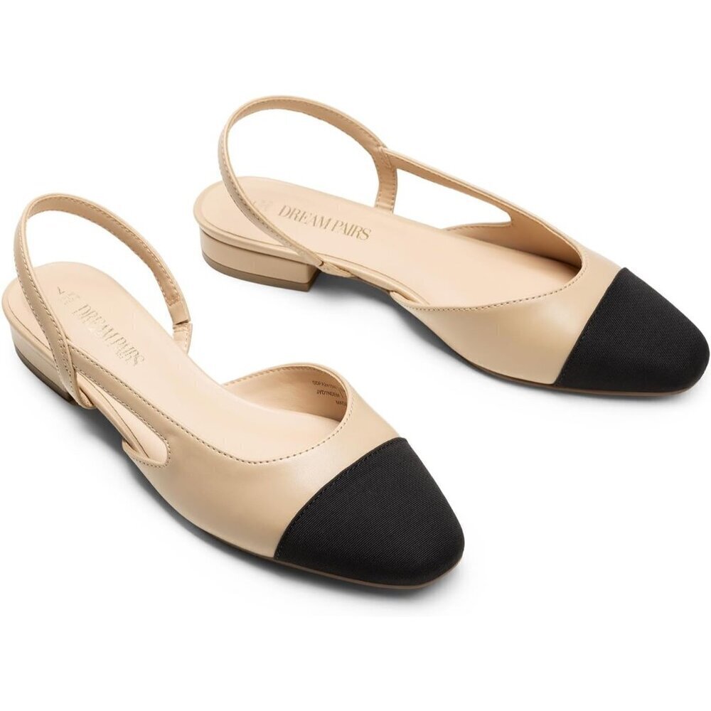 Dream Pairs Women's Nude Faux Leather Cap Toe Slingback Ballet Flats Shoes